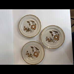 Vintage Set Of 3 Autumn Fair Baroque Salad Plates Hearthside Stoneware 7.58”